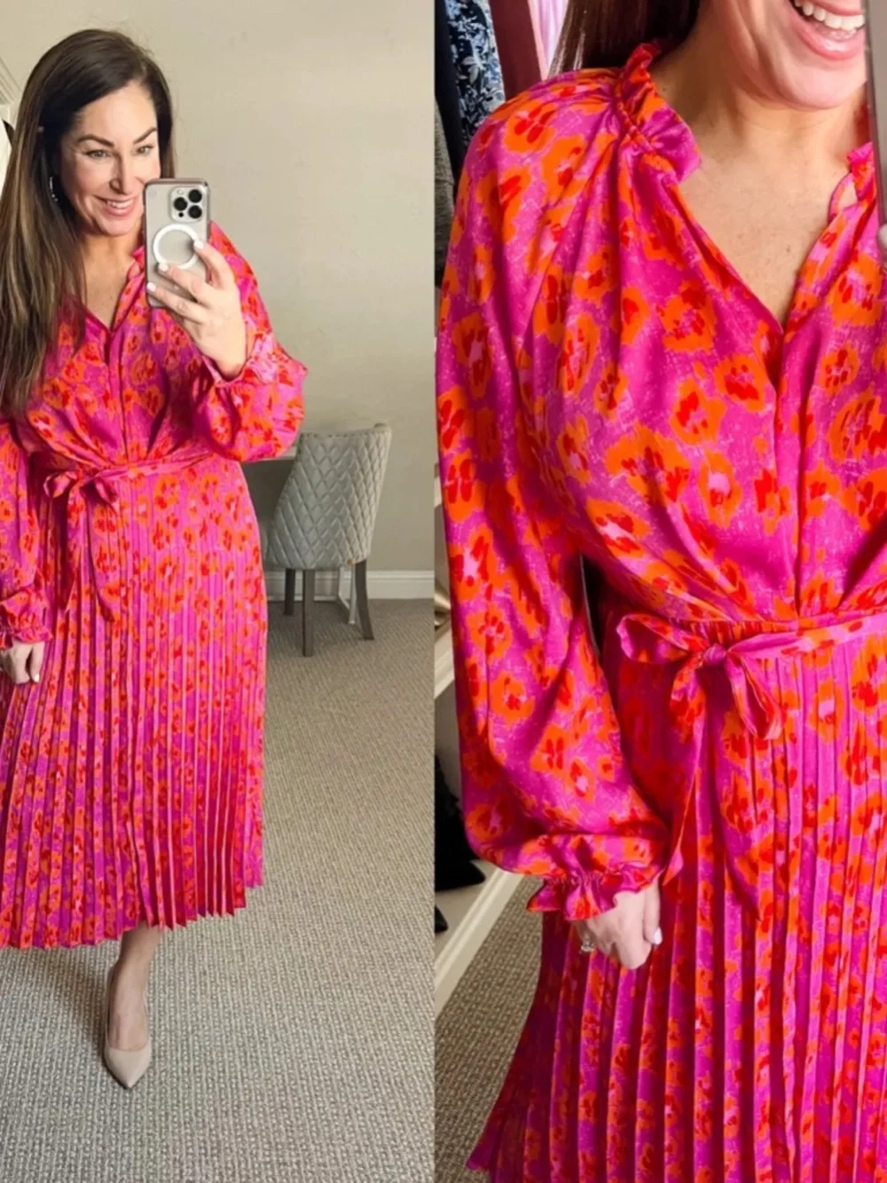 Scoop Floral Midi Dress Pleated Tie Spring Summer Romantic Dress Size 12-14 - Picture 3 of 8